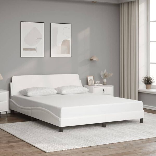 vidaXL Bed Frame "Dover" White 152x203 cm Queen Faux Leather