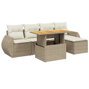vidaXL 6 Piece Garden Sofa Set with Cushions Beige Poly Rattan