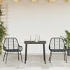vidaXL 3 Piece Garden Dining Set with Cushions Black Poly Rattan Glass