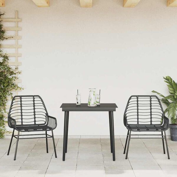 vidaXL 3 Piece Garden Dining Set with Cushions Brown Poly Rattan Glass