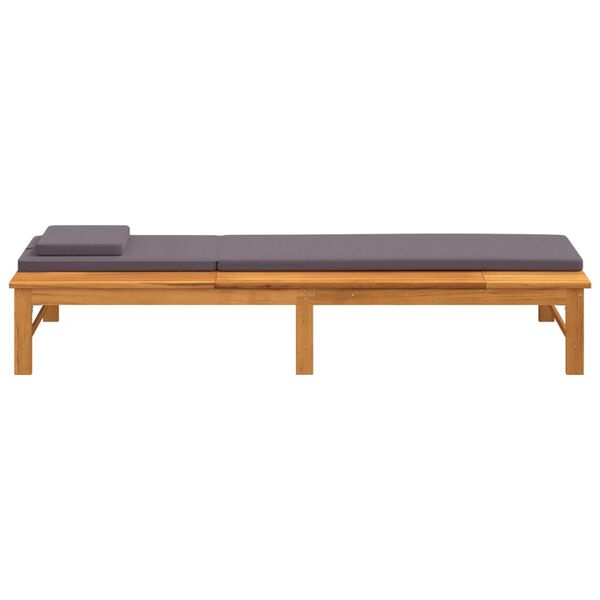 vidaXL Sun Lounger with Dark Grey Cushion and Pillow Solid Wood Acacia