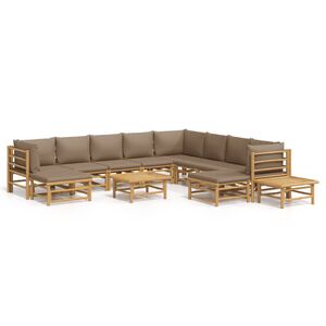 vidaXL 12 Piece Garden Lounge Set with Taupe Cushions Bamboo