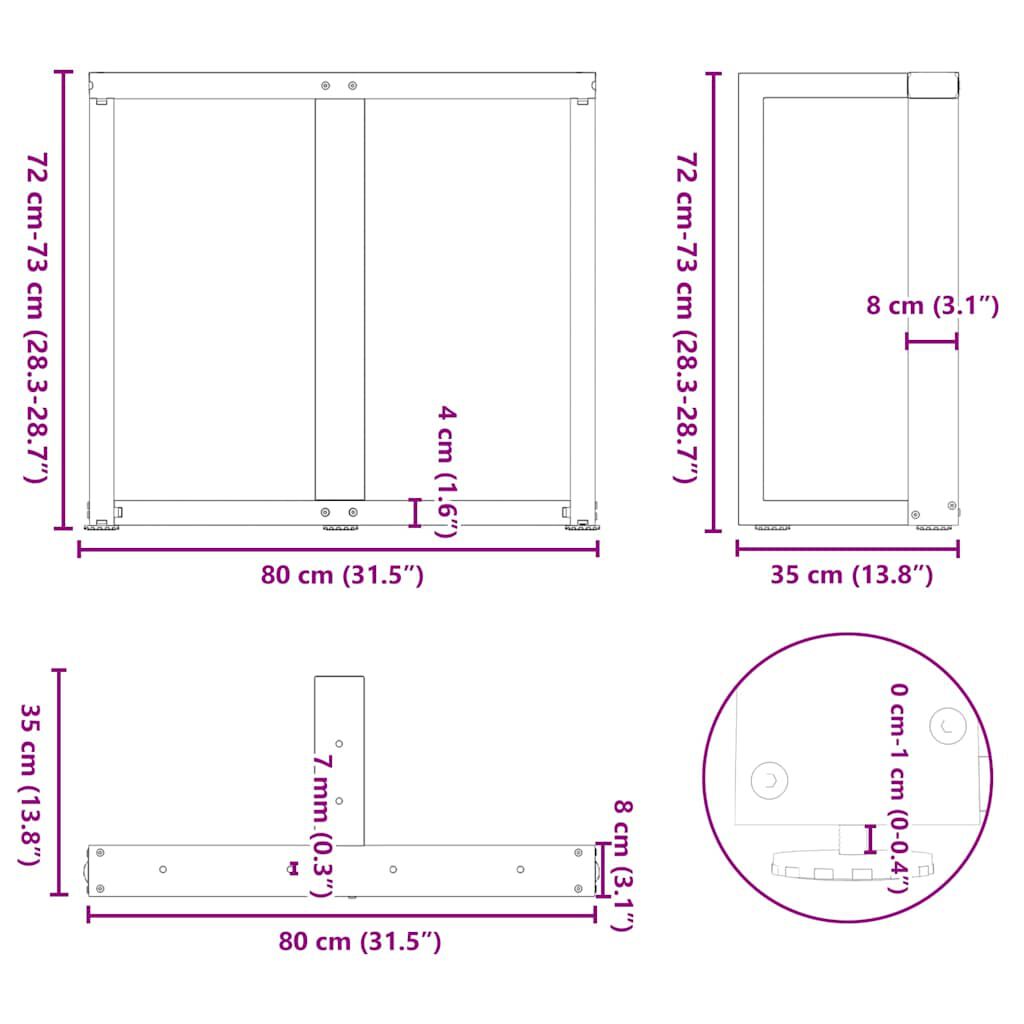 vidaXL Dining Table Legs T-Shaped 2 pcs Black 80x35x(72-73) cm Steel