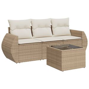 vidaXL 4 Piece Garden Sofa Set with Cushions Beige Poly Rattan