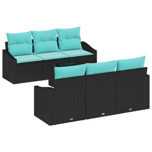 vidaXL Sofa Set with Cushion 7 pcs Black and Turquiose Poly Rattan