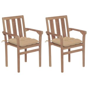 vidaXL Garden Chairs 2 pcs with Beige Cushions Solid Teak Wood