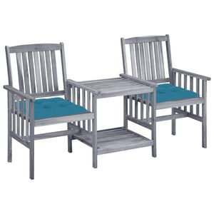 vidaXL Garden Chairs with Tea Table and Cushions Solid Acacia Wood