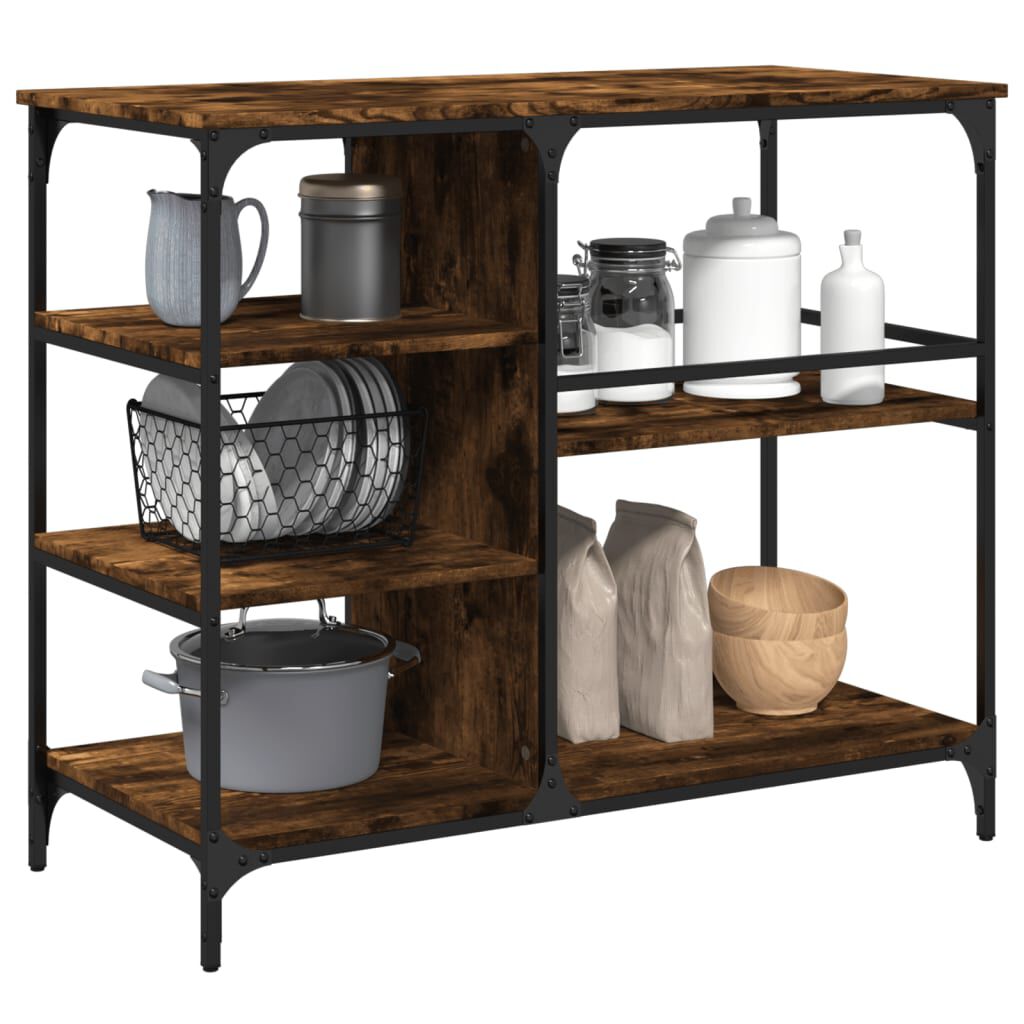 vidaXL Kitchen Trolley Smoked Oak 100x45x89.5 cm Engineered Wood