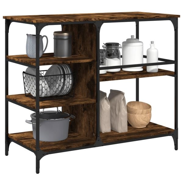 vidaXL Kitchen Trolley Smoked Oak 100x45x89.5 cm Engineered Wood