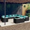 vidaXL 13 Piece Garden Lounge Set with Cushions Black Poly Rattan