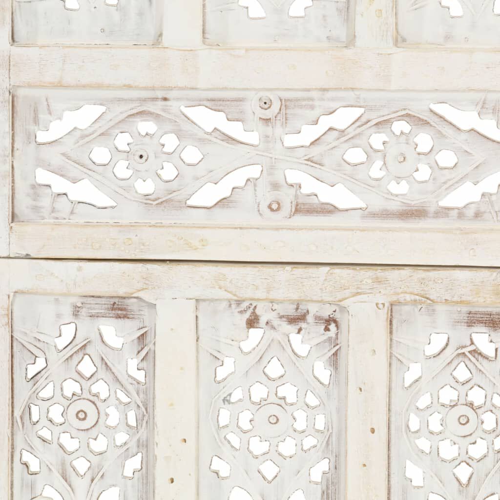 vidaXL Hand carved 3-Panel Room Divider White 120x165 cm Solid Mango Wood