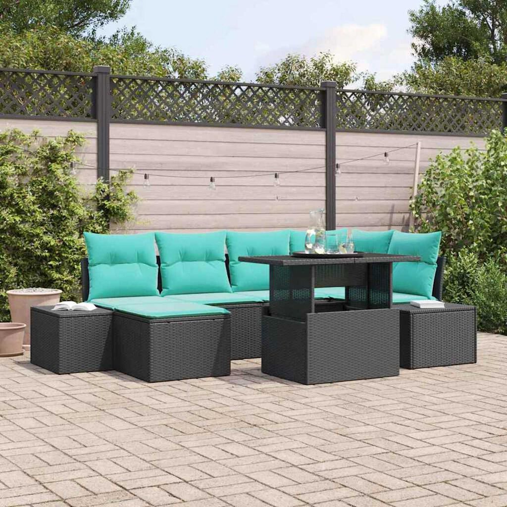 vidaXL Garden Sofa Set with Cushion 7 pcs Black and blue