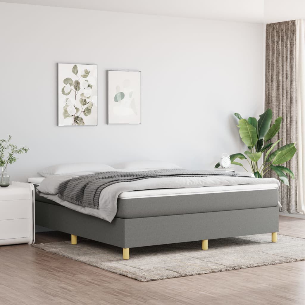 vidaXL Box Spring Bed with Mattress Dark Grey 193x203 cm King Fabric