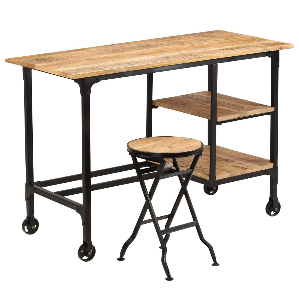 vidaXL Desk with Folding Stool Solid Mango Wood 115x50x76 cm