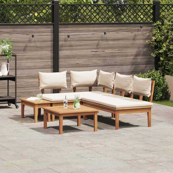 vidaXL Garden Bench Set with Cushion 4 pcs Brown and Cream