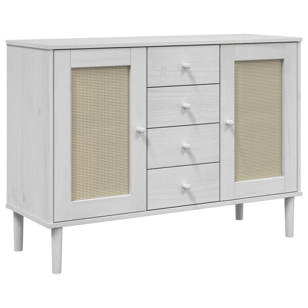 vidaXL Sideboard SENJA Rattan Look White 112x40x80 cm Solid Wood Pine