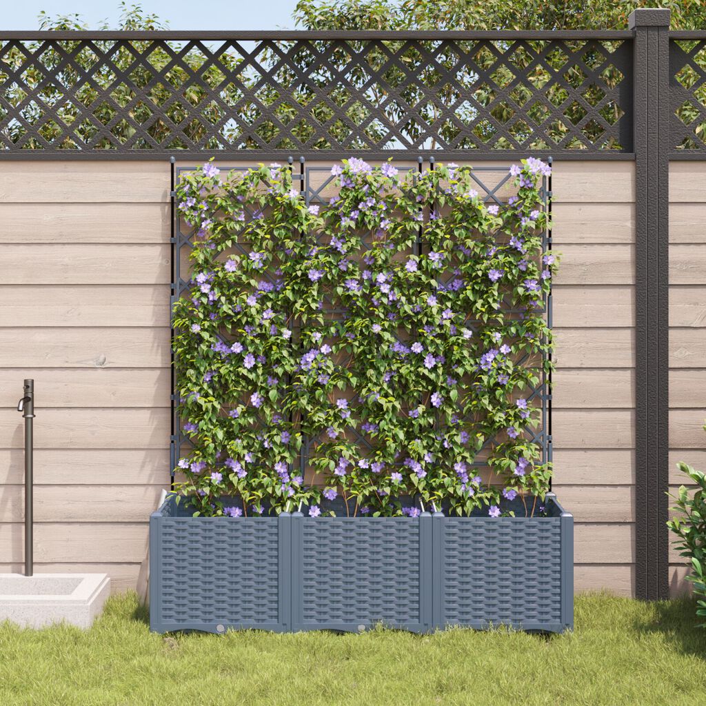 vidaXL Garden Planter with Trellis 3 pcs Light Grey 120x40x143 cm