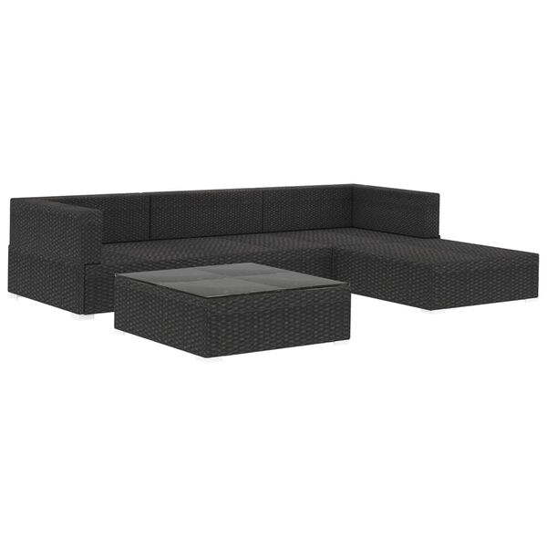 vidaXL 5 Piece Garden Lounge Set with Cushions Poly Rattan Black