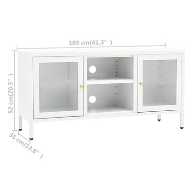 vidaXL TV Cabinet White 105x35x52 cm Steel and Glass