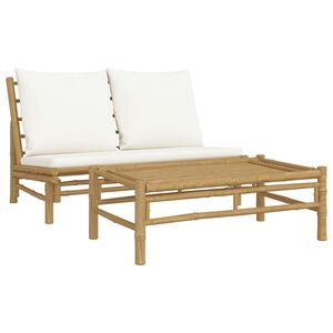 vidaXL 2 Piece Garden Lounge Set with Cream White Cushions Bamboo
