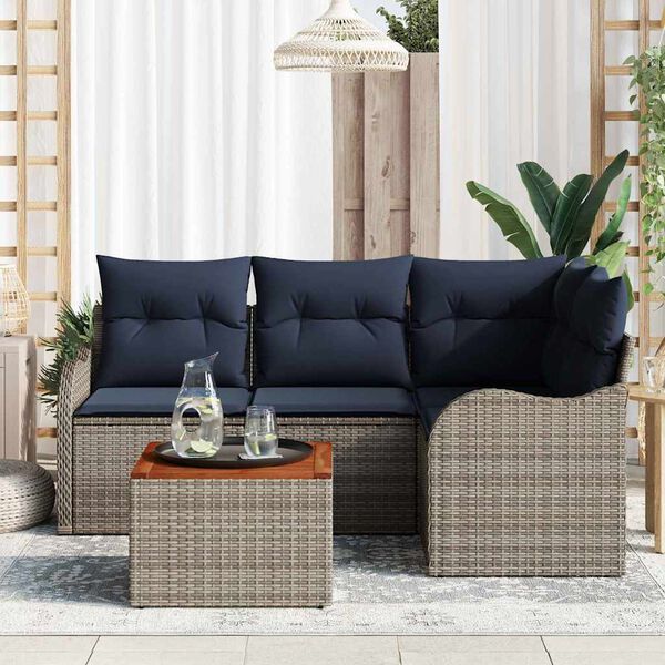 vidaXL Garden Sofa Set with Cushion 5 pcs Grey Poly Rattan