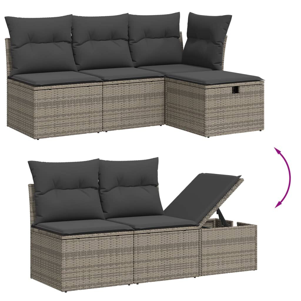 vidaXL 7 Piece Garden Sofa Set with Cushions Grey Poly Rattan