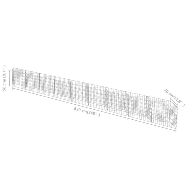 vidaXL Gabion Wall Galvanised Steel 630x30x50 cm