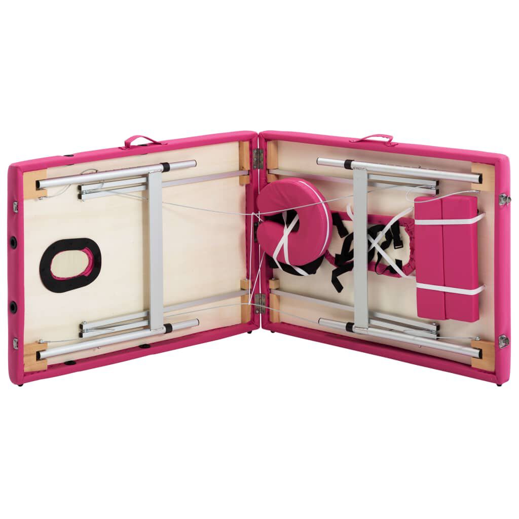 vidaXL Foldable Massage Table 2 Zones Aluminium Pink