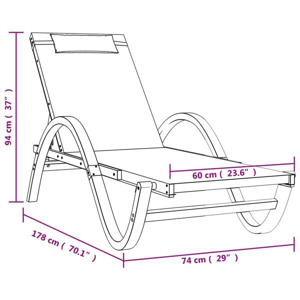 vidaXL Sun Lounger with Pillow Grey Textilene and Solid Wood Poplar