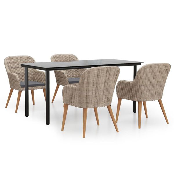 vidaXL 5 Piece Garden Dining Set with Cushions Brown