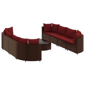vidaXL 9 Piece Garden Sofa Set with Cushions Brown Poly Rattan
