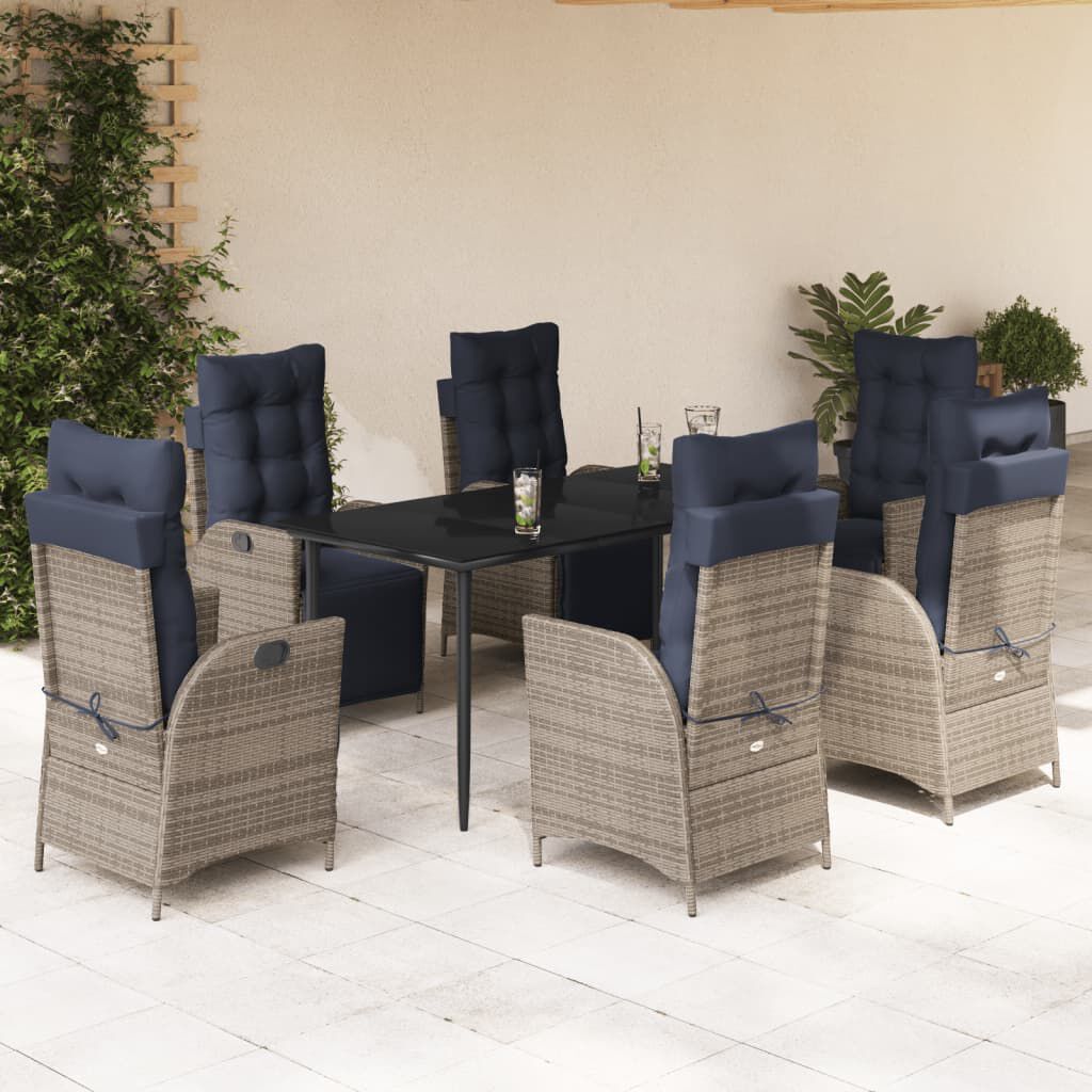 vidaXL 7 Piece Garden Dining Set with Cushions Grey Poly Rattan