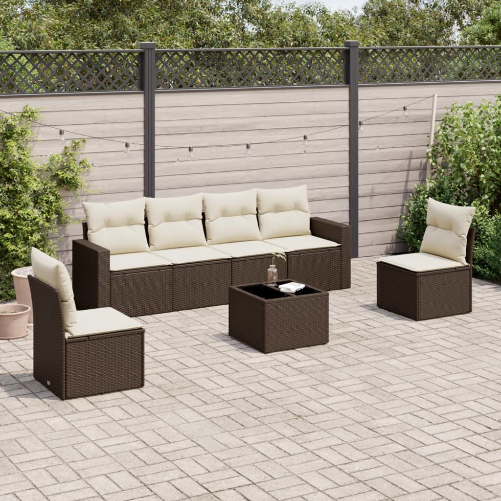 vidaXL 7 Piece Garden Sofa Set with Cushions Brown Poly Rattan