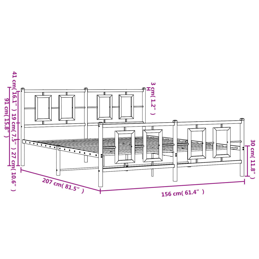 vidaXL Metal Bed Frame without Mattress with Footboard White 150x200cm