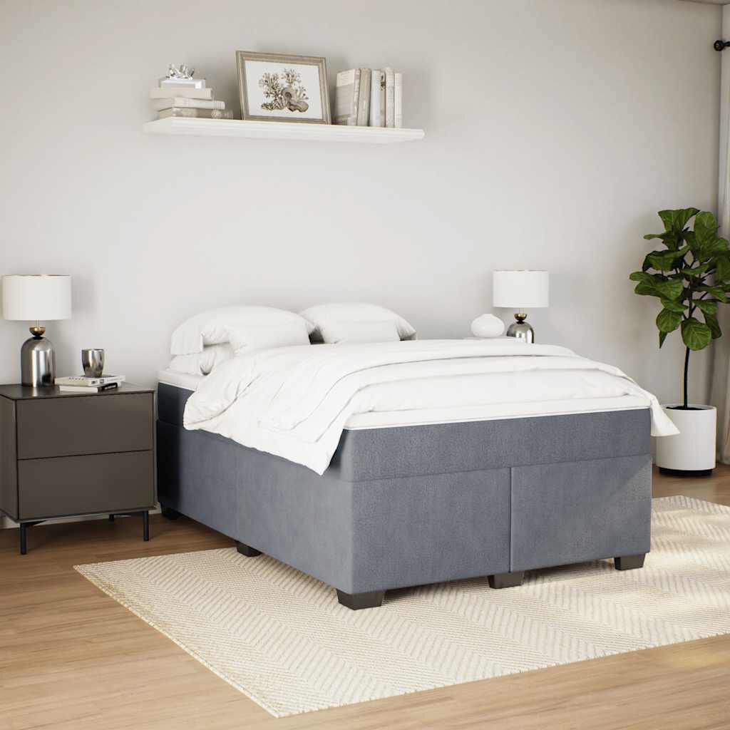 vidaXL Box Spring Bed with Mattress Light Grey Queen Velvet