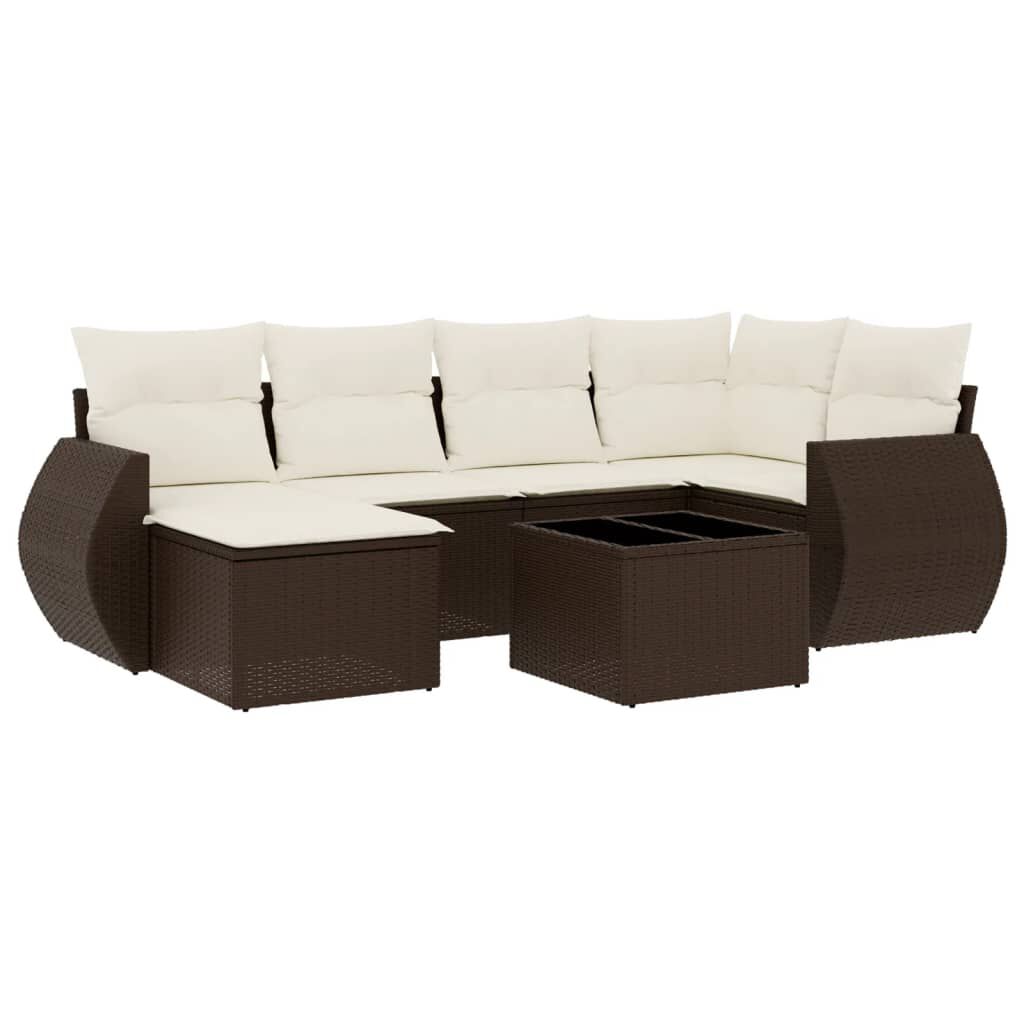 vidaXL 7 Piece Garden Sofa Set with Cushions Brown Poly Rattan