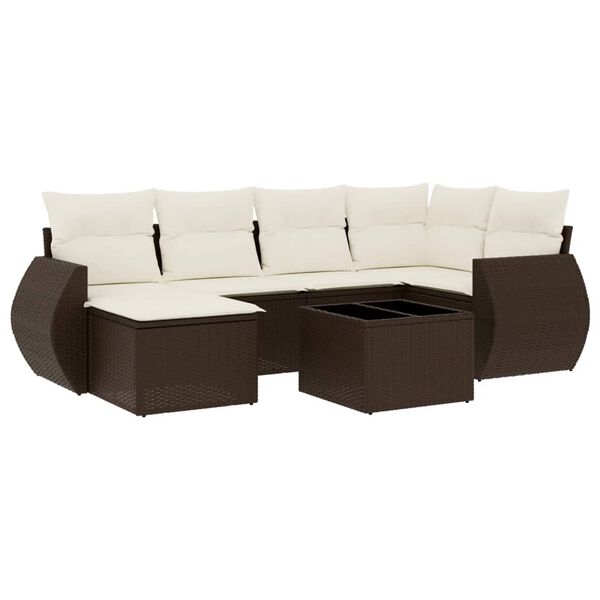 vidaXL 7 Piece Garden Sofa Set with Cushions Brown Poly Rattan