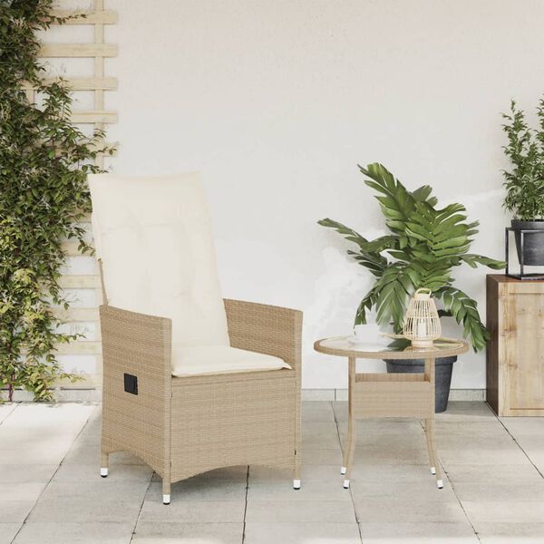 vidaXL Reclining Garden Chair with Cushions Beige Poly Rattan