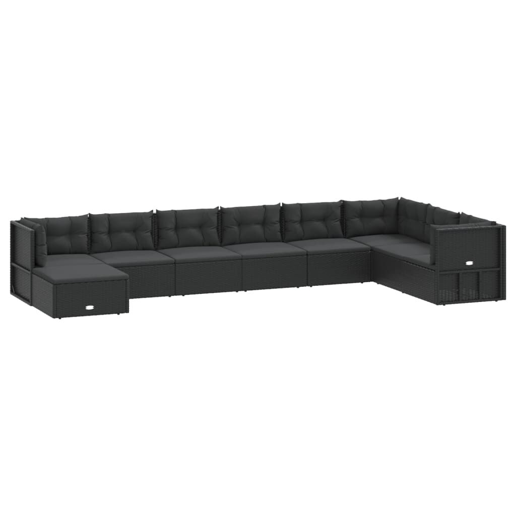 vidaXL 9 Piece Garden Lounge Set with Cushions Black Poly Rattan