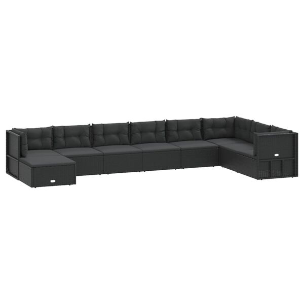 vidaXL 9 Piece Garden Lounge Set with Cushions Black Poly Rattan