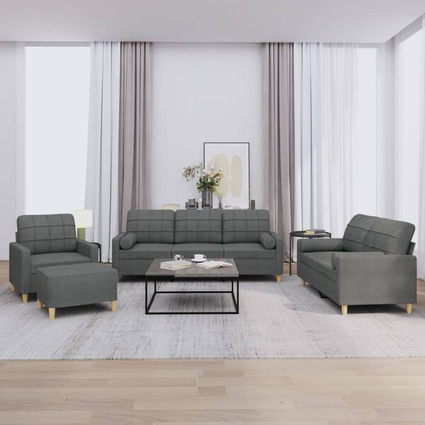 vidaXL 4 Piece Sofa Set with Pillows Dark Grey Fabric