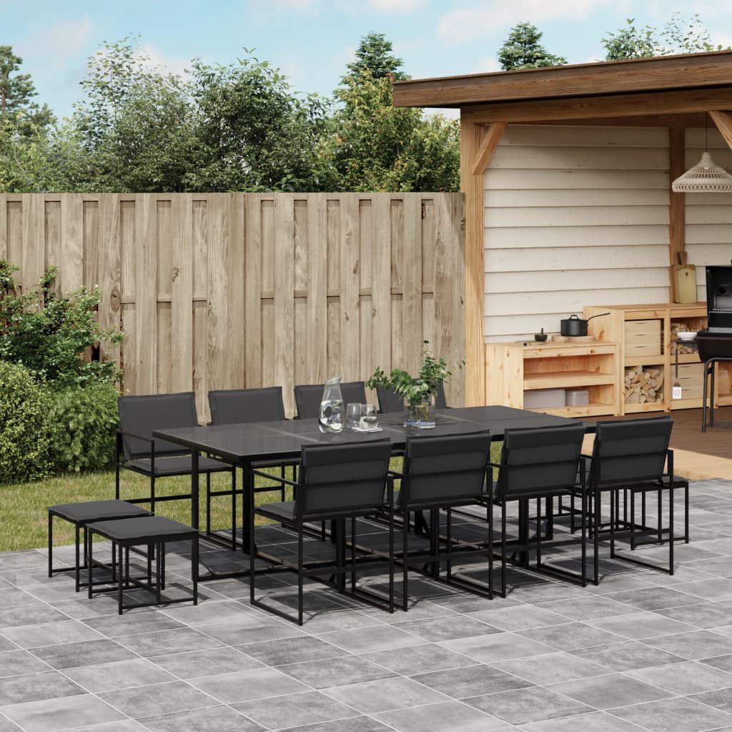 vidaXL 13 Piece Garden Dining Set with Cushions Black Textilene