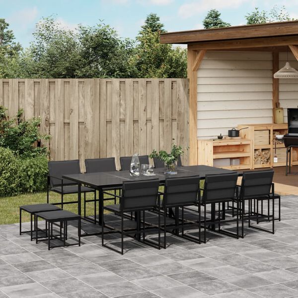 vidaXL 13 Piece Garden Dining Set with Cushions Black Textilene