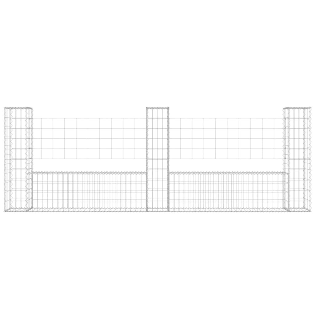 vidaXL U-shape Gabion Basket with 3 Posts Iron 260x20x100 cm