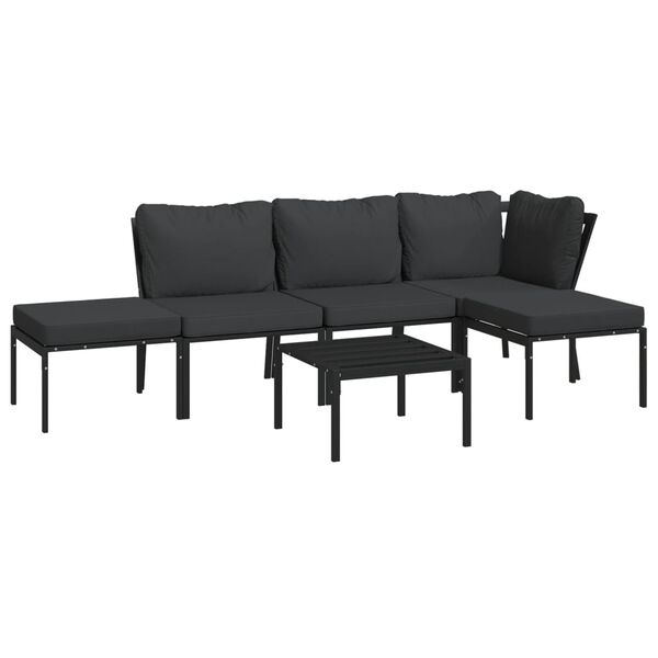vidaXL 6 Piece Garden Lounge Set with Grey Cushions Steel
