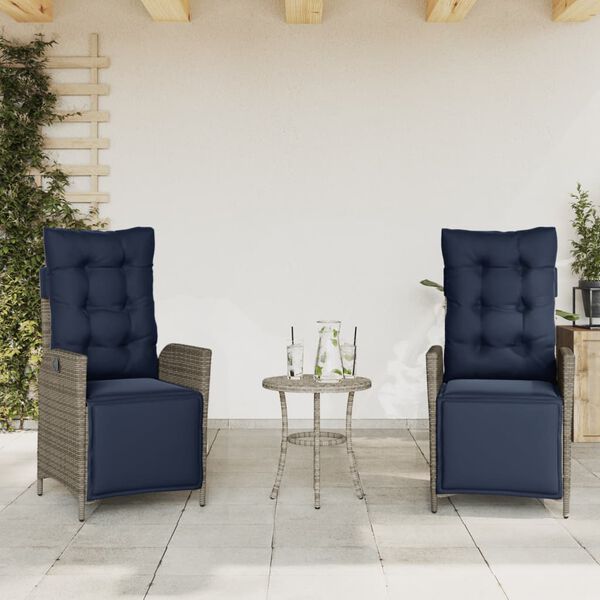 vidaXL 3 Piece Bistro Set with Cushions Grey Poly Rattan