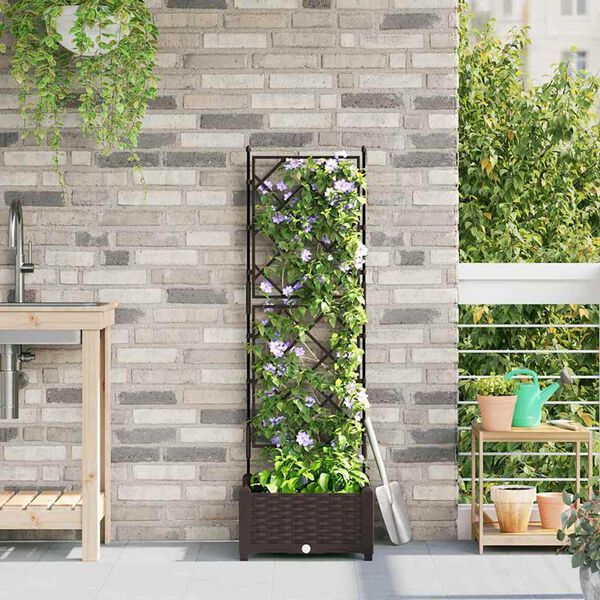 vidaXL Garden Planter with Trellis 2 pcs Black 80 x 40 x 125.5 cm PP