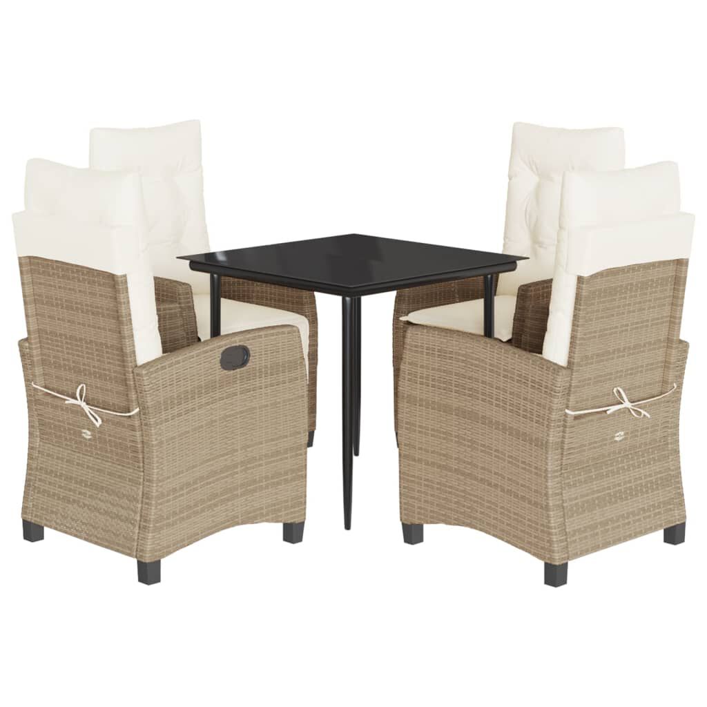 vidaXL 5 Piece Garden Dining Set with Cushions Beige Poly Rattan