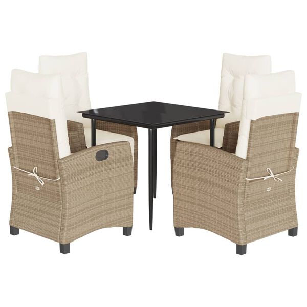 vidaXL 5 Piece Garden Dining Set with Cushions Beige Poly Rattan