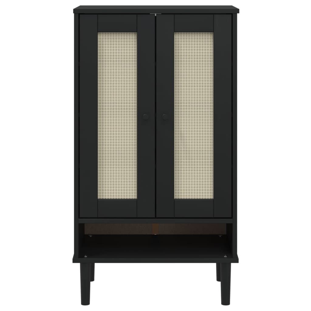 vidaXL Shoe Cabinet SENJA Rattan Look Black 59.5x35x107 cm Solid Wood